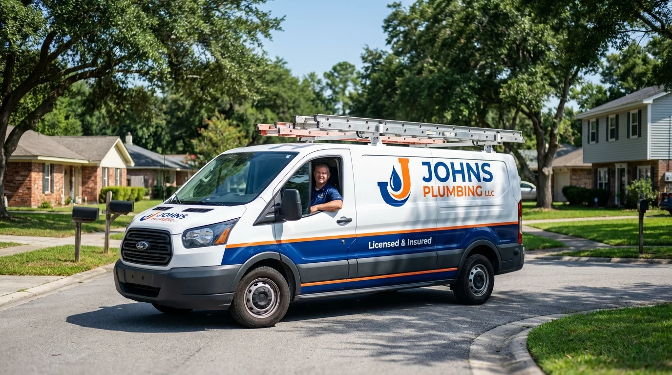 Johns Plumbing LLC service van in Littleton, NH