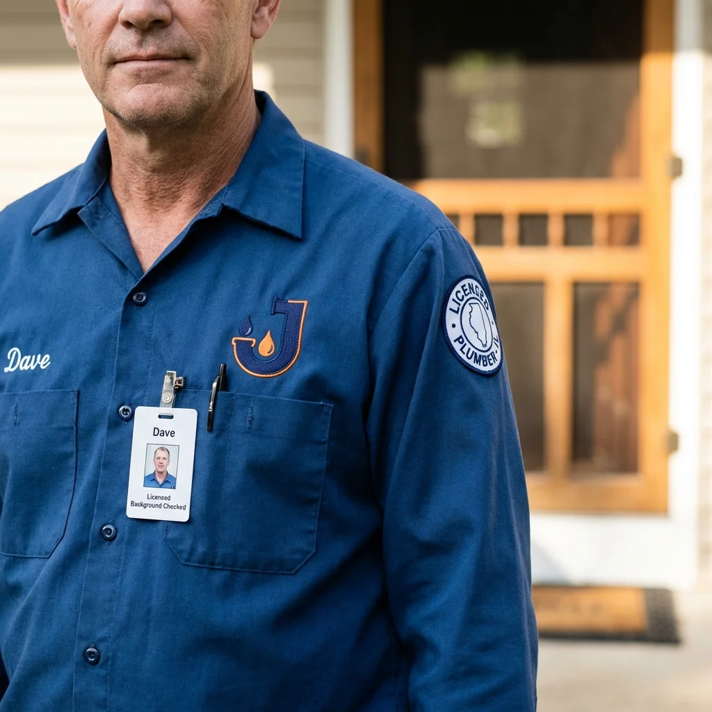 Licensed plumber showing ID badge in Littleton, NH