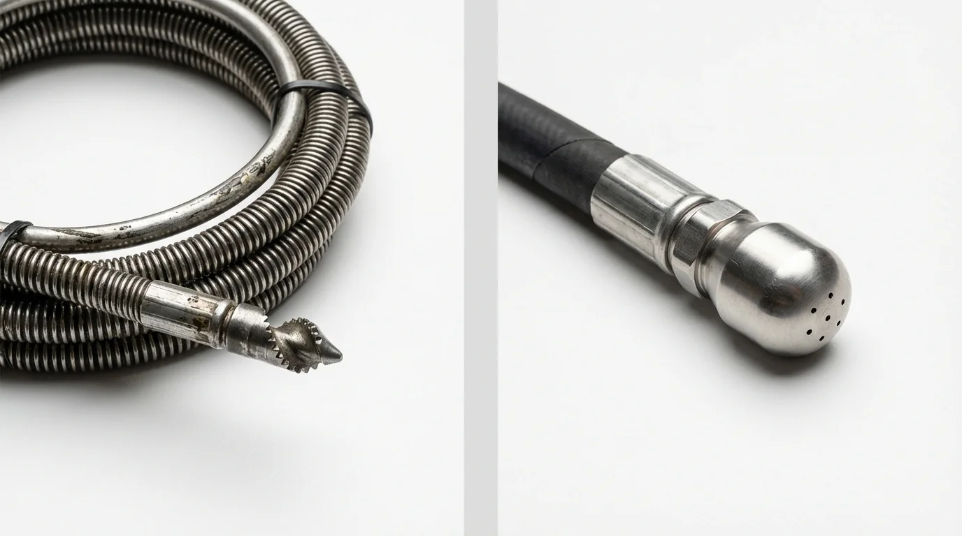 Drain snake cable and hydro jetting nozzle used for drain cleaning in Littleton, NH