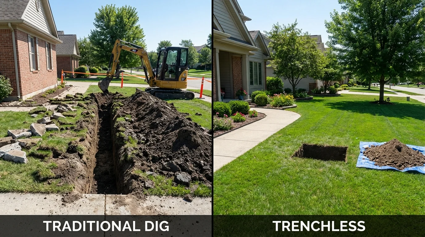 Trenchless sewer repair with minimal yard damage versus traditional excavation in Littleton, NH